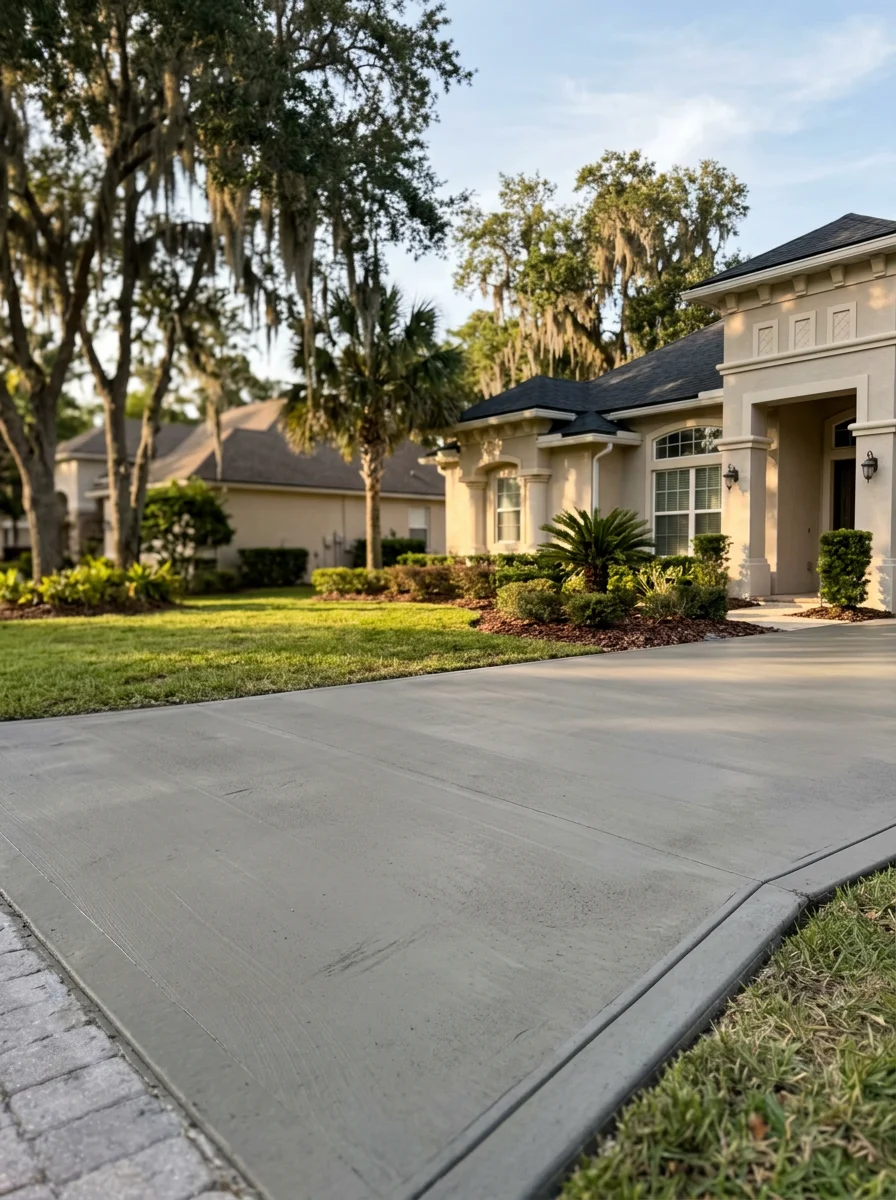 Freshly poured concrete driveway extension at a builder home in the Bartram Springs area of St. Johns, FL.
